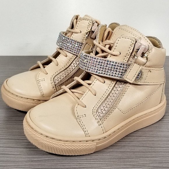Giuseppe Zanotti Leather Crystal-Strap High-Top Sneaker, Toddler Size 6.5 / 22 - Picture 3 of 8